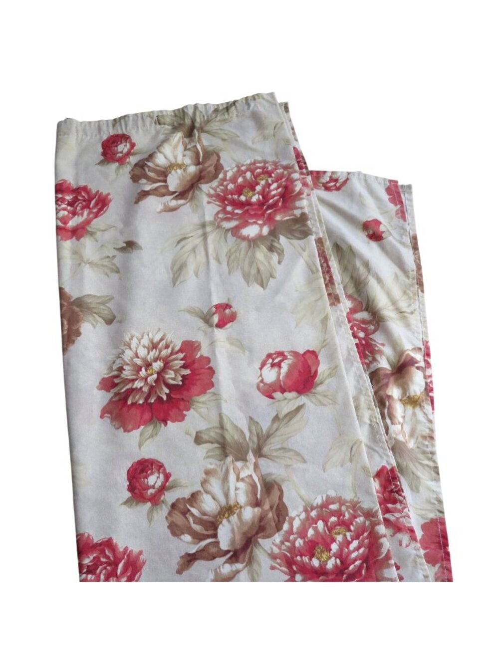 Vintage Floral Fabric Shower Curtain Beige Red 68" x 70" Cottage Country